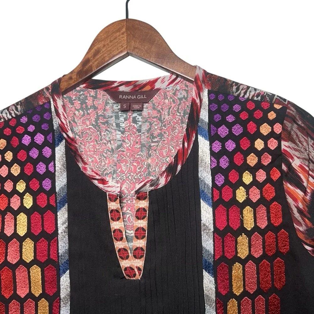 Ranna Gill Anthropologie Embroidered Spectral Peasant Top Blouse Size Small - Picture 5 of 8
